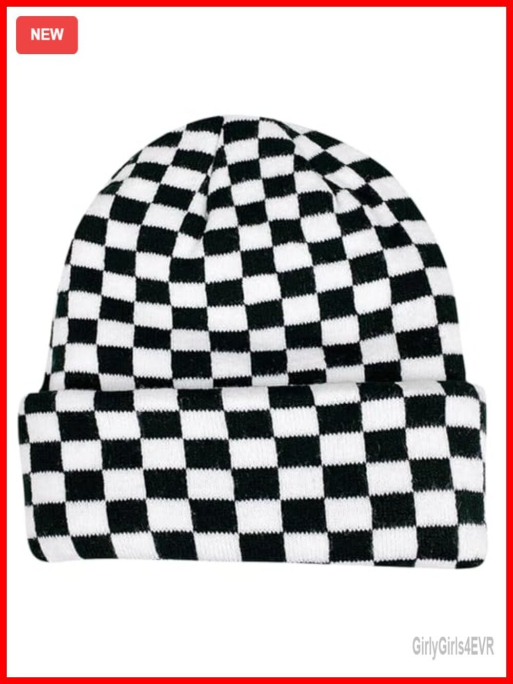 Checkered Print Slouchy Beanie - Soft Knit Skull Cap